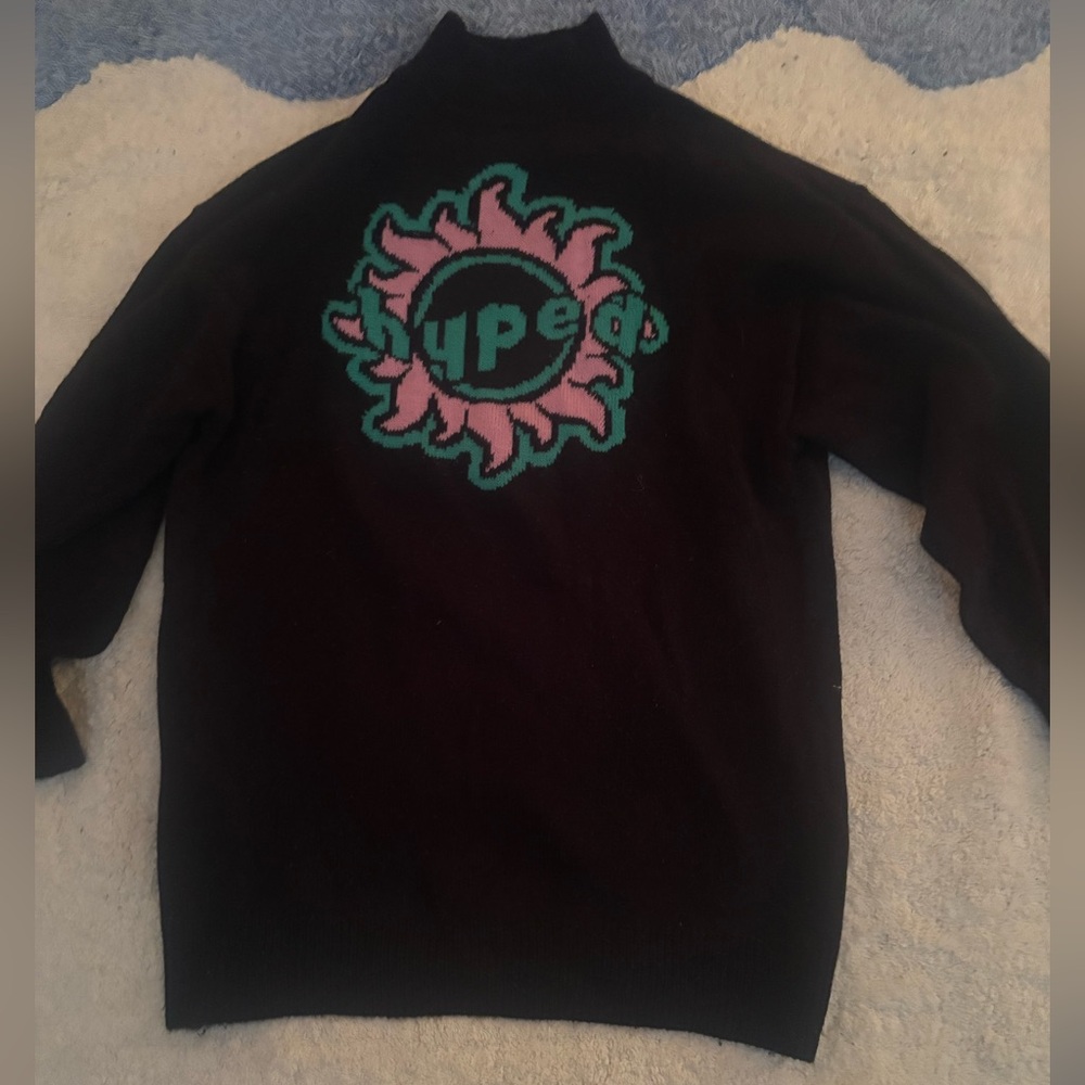 Black Mockneck Graphic Sweater